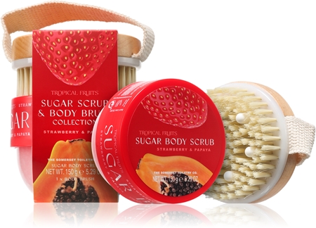 The Somerset Toiletry Co. Tropical Fruits Strawberry & Papaya kūno šveitiklis su cukrumi + šepetys