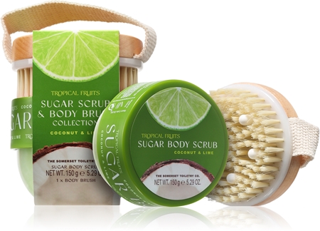 The Somerset Toiletry Co. Tropical Fruits Coconut & Lime kūno šveitiklis su cukrumi + šepetys