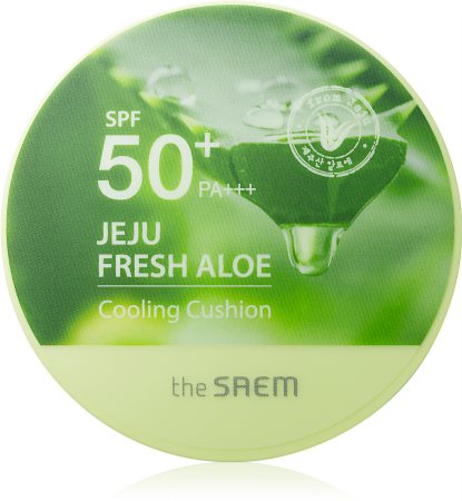The Saem Jeju Fresh Aloe Cooling Cushion dlouhotrvající make-up v houbičce SPF 50+ se zklidňujícím účinkem