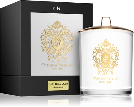Tiziana Terenzi Gold Rose Oudh vela perfumada com pavio de madeira