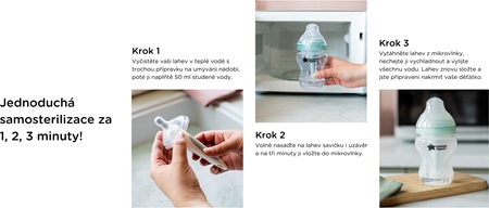 Tommee Tippee Closer To Nature Glass samosterilizační kojenecká láhev