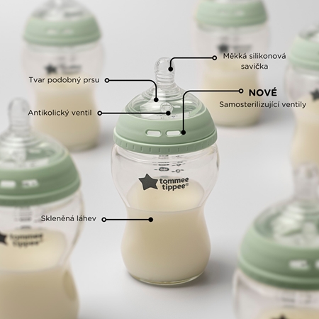 Tommee Tippee Closer To Nature Glass samosterilizační kojenecká láhev