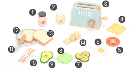 UMU Toys Toaster & Sandwich set atividades para brincar de madeira