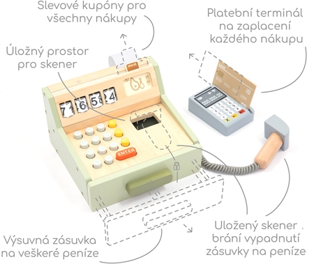 UMU Toys Wooden Cash Register aktivity hračka ze dřeva