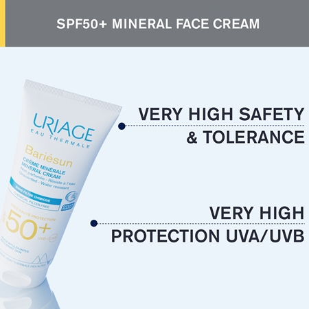 Uriage Bariésun Mineral Cream SPF 50+ crema de fata cu minerale pentru protectie SPF 50+