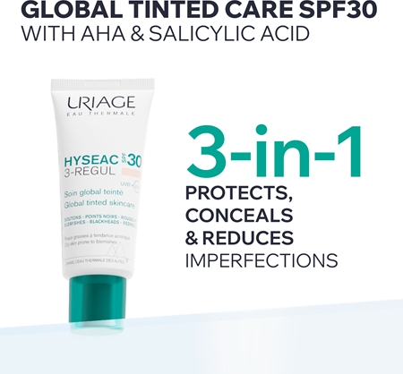 Uriage Hyseac 3-Regul komplexná tónovacia starostlivosť proti nedokonalostiam pleti SPF 30