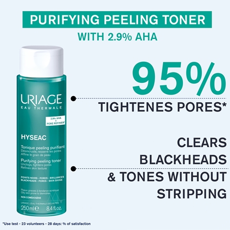 Uriage Hyséac Tonique Peeling Purifiant lotion tonique purifiante pour éliminer les excès de sébum et pores avec AHA Acids