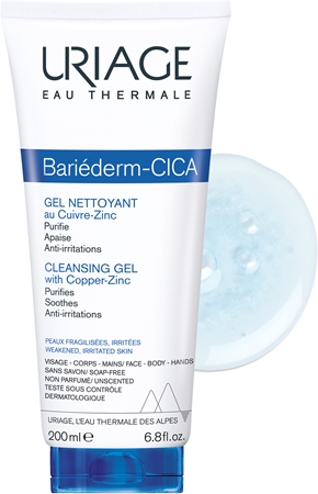 Uriage Bariéderm Cica Cleansing Gel with Copper-Zinc zklidňující čisticí gel na popraskanou pokožku