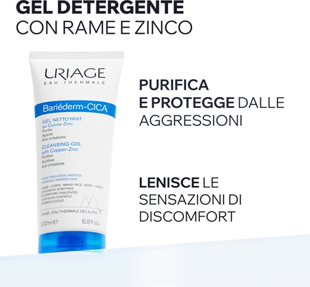 Uriage Bariéderm Cica Cleansing Gel with Copper-Zinc gel detergente lenitivo per pelle screpolata
