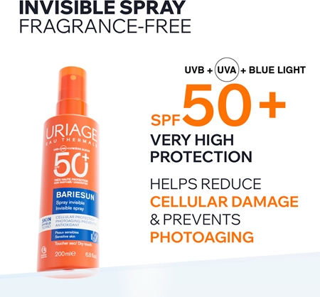 Uriage Bariésun Fragrance Free Invisible Spray SPF50+ apsauginis veido ir kūno purškiklis SPF 50+