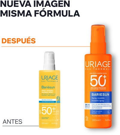 Uriage Bariésun Fragrance Free Invisible Spray SPF50+ spray protector para rostro y cuerpo SPF 50+