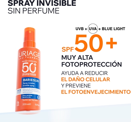 Uriage Bariésun Fragrance Free Invisible Spray SPF50+ spray protector para rostro y cuerpo SPF 50+