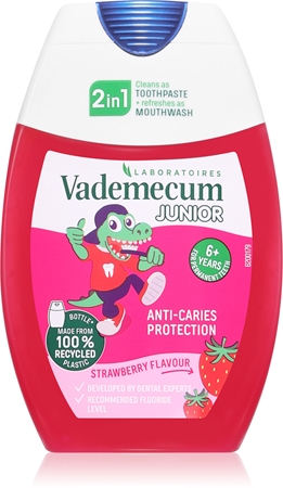 Vademecum Junior 2 in 1 Zobu pasta un mutes skalošanas līdzeklis divi vienā bērniem
