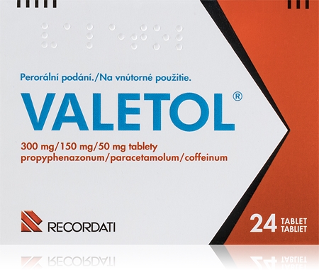Valetol Valetol 300 mg/150 mg/50 mg tablety na úlevu při bolesti hlavy, zubů, zad a při bolestivé menstruaci