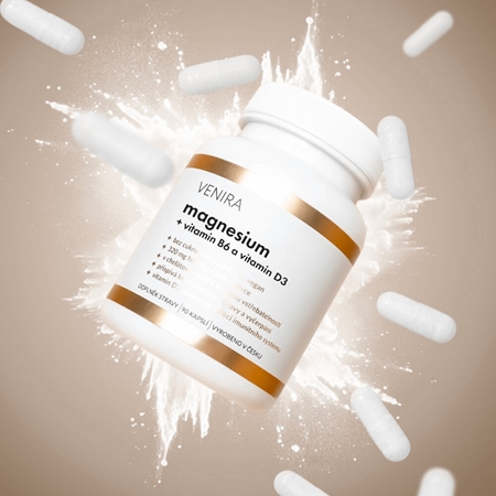 Venira Magnesium +B6 a vitamín D kapsle pro normální činnost nervové soustavy