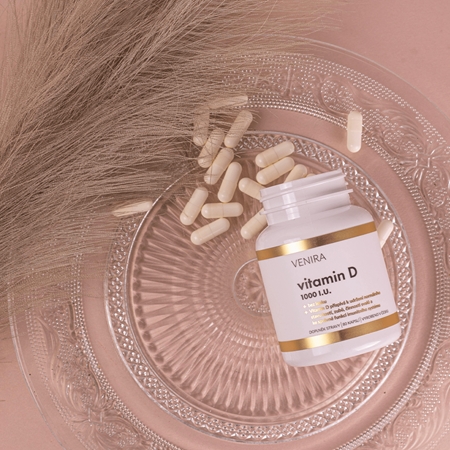 Venira Vitamín D 1000 I.U. kapsle pro normální funkci imunitního systému, stav kostí, zubů a činnost svalů