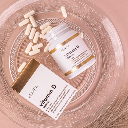 Venira Vitamín D 1000 I.U. kapsle pro normální funkci imunitního systému, stav kostí, zubů a činnost svalů