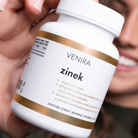 Venira Zinek kapsle pro podporu imunitního systému, krásné vlasy, pleť a normální stav zubů