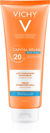 Vichy Capital Soleil Beach Protect ochranné hydratačné mlieko na tvár a telo SPF 20