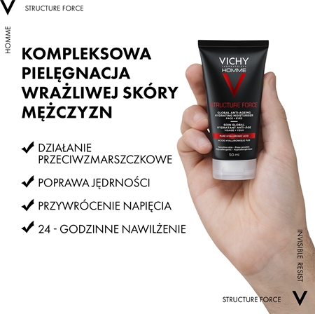 Vichy Homme Structure Force przeciwzmarszczkowy krem wzmacniający z kwasem hialuronowym