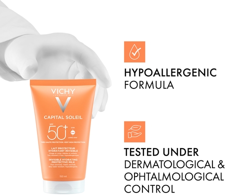 Vichy Capital Soleil Invisible Hydrating Protective Milk apsauginis pienelis veidui ir kūnui