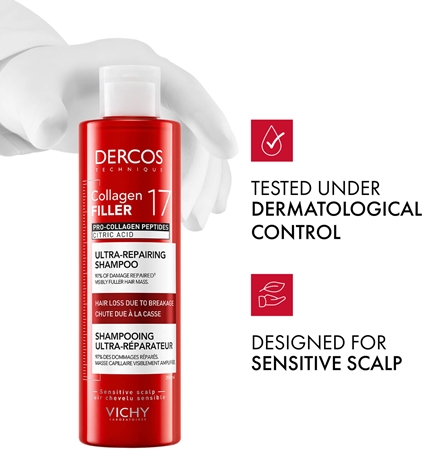 Vichy Dercos Collagen Filler 17 globinsko regeneracijski šampon za lomljive lase