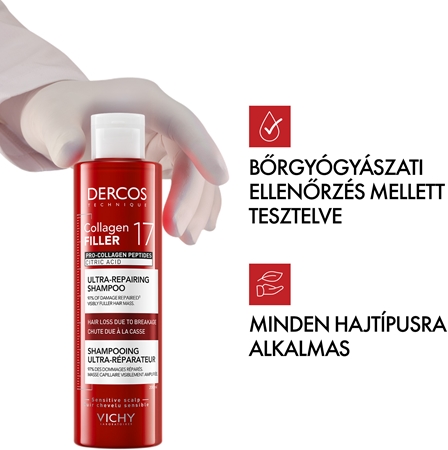 Vichy Dercos Collagen Filler 17 mélyregeneráló sampon hajtöredezés ellen