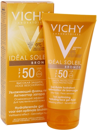 Vichy Idéal Soleil Bronze hydratačný gél-fluid na tvár optimalizujúci opálenie SPF 50