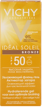 Vichy Idéal Soleil Bronze hydratačný gél-fluid na tvár optimalizujúci opálenie SPF 50