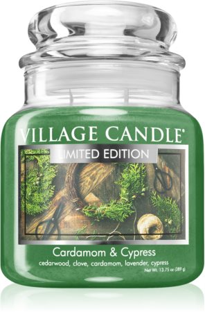 Village Candle Cardamom & Cypress vonná svíčka (Glass Lid)