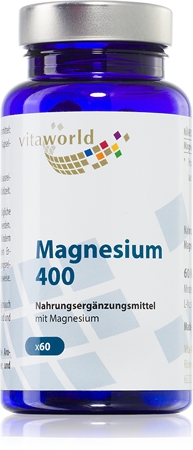 Vita World Magnesium 400 Kapseln zur Unterstützung der normalen Funktion des Nervensystems, der Muskeln und der Zähne sowie zur Reduzierung der Müdigkeit
