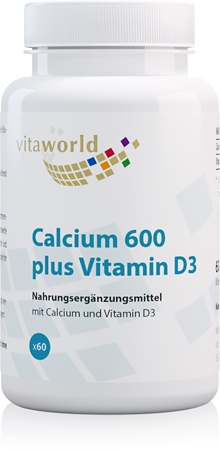 Vita World Calcium 600 + Vitamin D3 Tabletten für eine normale Funktion des Immunsystems, gesunde Knochen und Zähne und gute Muskelaktivität