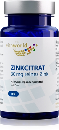 Vita World Zink citrat 30 mg Kapseln zur Unterstützung des Immunsystems, schöne Haare und Haut
