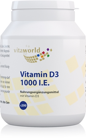 Vita World Vitamin D3 1000 IE Tabletten für die normale Funktion des Immunsystems, gesunde Knochen und Muskelaktivität