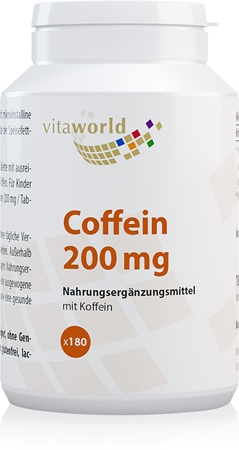 Vita World Coffein 200 mg Tabletten zur Erhaltung von Energie und kognitiver Leistungsfähigkeit