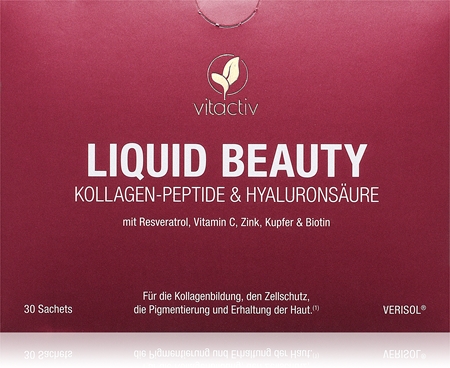 Vitactiv Liquid Beauty Kollagen peptide & Hyaluronsäur Beutel schöne Haare, Nägel und Haut
