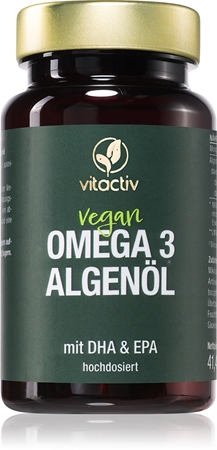 Vitactiv Omega 3 Algenöl Vegan Kapseln zur Unterstützung der Blutzirkulation und der kognitiven Funktionen
