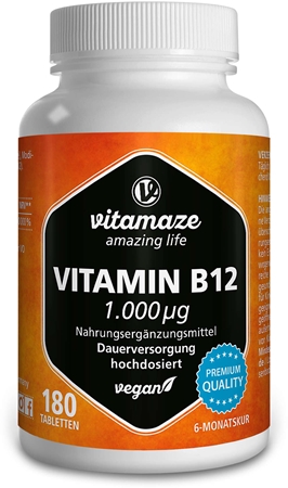 Vitamaze Vitamin B12 1.000 µg hochdosiert Tabletten zur Erhaltung von Energie und kognitiver Leistungsfähigkeit