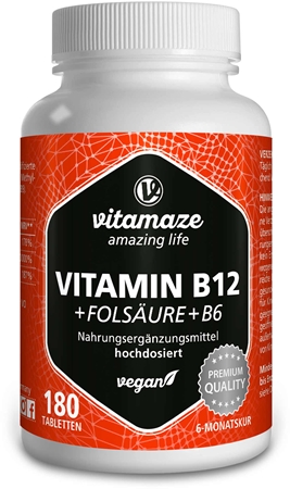 Vitamaze Vitamin B12 hochdosiert + B9 + B6 Tabletten zur Förderung des physischen und psychischen Gleichgewichts