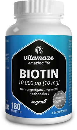 Vitamaze Biotin 10 mg (10.000 µg) hochdosiert Tabletten für wunderschöne Haare und Haut