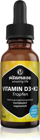 Vitamaze Vitamin D3 + K2 gouttes pour la bonne santé du système immunitaire, des muscles et des os