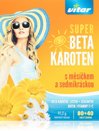Vitar Super Beta-karoten s nechtíkom a sedmokráskou tablety pre krásne opálenie a zdravú pokožku