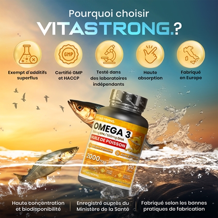 VITASTRONG Omega 3 capsules pour le bon fonctionnement du système cardiovasculaire