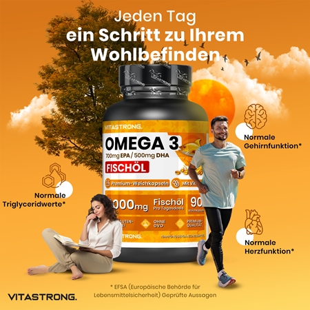 VITASTRONG Omega 3 Kapseln für die normale Funktion des Herz-Kreislauf-Systems