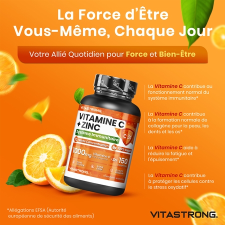 VITASTRONG Vitamin C + Zinc pastilles pour favoriser l’immunité, mais aussi la croissance et le développement optimal des os