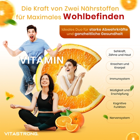VITASTRONG Vitamin C + Zinc Tabletten zur Stärkung der Immunität, für ein optimales Wachstum sowie die richtige Knochenentwicklung