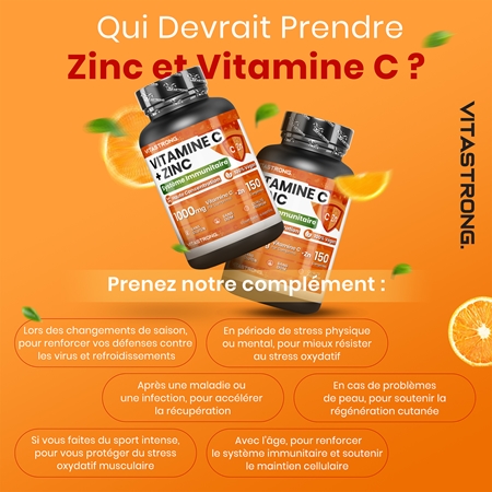 VITASTRONG Vitamin C + Zinc pastilles pour favoriser l’immunité, mais aussi la croissance et le développement optimal des os