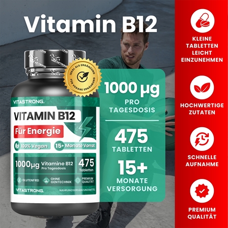 VITASTRONG Vitamin B12 Tabletten für eine einwandfreie Funktion des Organismus