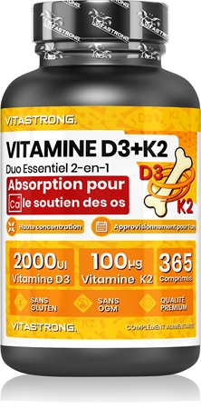 VITASTRONG Vitamin D3 + K2 pastilles pour la bonne santé du système immunitaire, des os et des dents et le bon fonctionnement des muscles