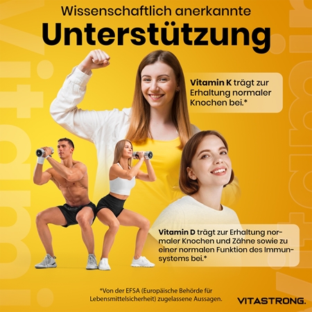 VITASTRONG Vitamin D3 + K2 Tabletten für eine normale Funktion des Immunsystems, gesunde Knochen und Zähne und gute Muskelaktivität